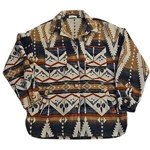 Women's Western Aztec Fleece Shacket Button Front Jacket Boho Ranch Sz‎ M